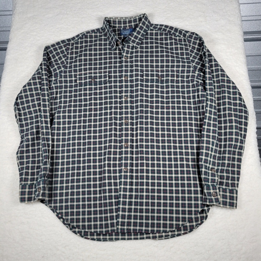 Polo Ralph Lauren Button Down Men XL Green Plaid Clasic Fit Cotton Flannel shirt